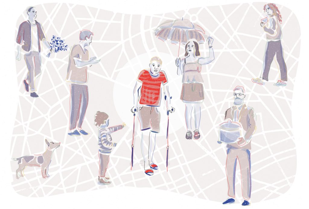 Proches aidant une personne handicapée dans un article aux thématiques sociétales