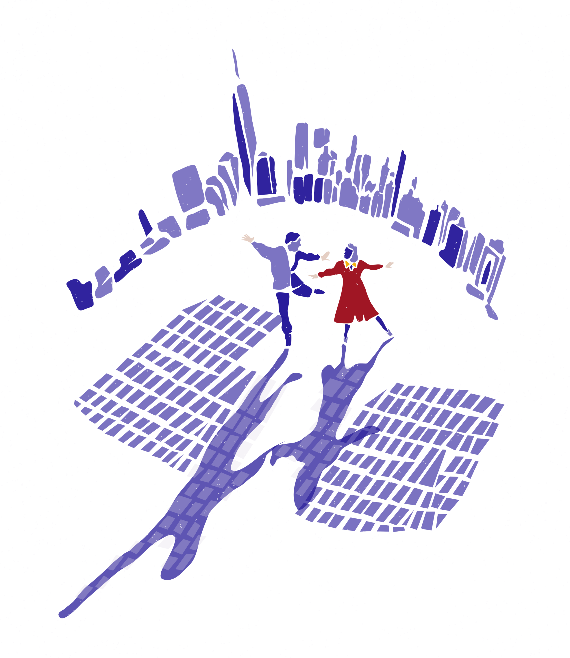 Danseurs dans la rue, devant la skyline de New-york, inspiration Broadway